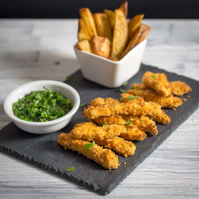 Crispy Chicken Strips with Chimichurri Dip - Nicky's Kitchen Sanctuary