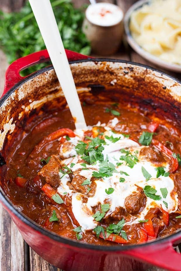Hungarian Beef Goulash - a thick and hearty, paprika spiced stew.