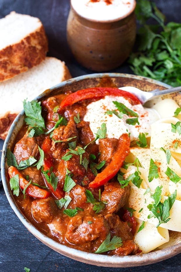 Hungarian Beef Goulash - a thick and hearty, paprika spiced stew.