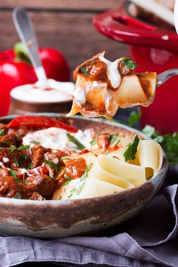 Hungarian Beef Goulash - a thick and hearty, paprika spiced stew.