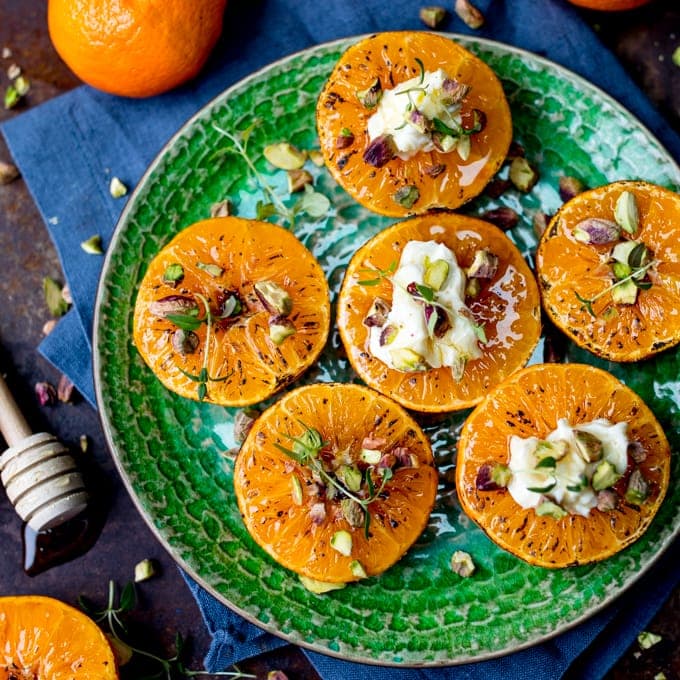 Brown Sugar Glazed Clementines with Cream Cheese, Honey and
