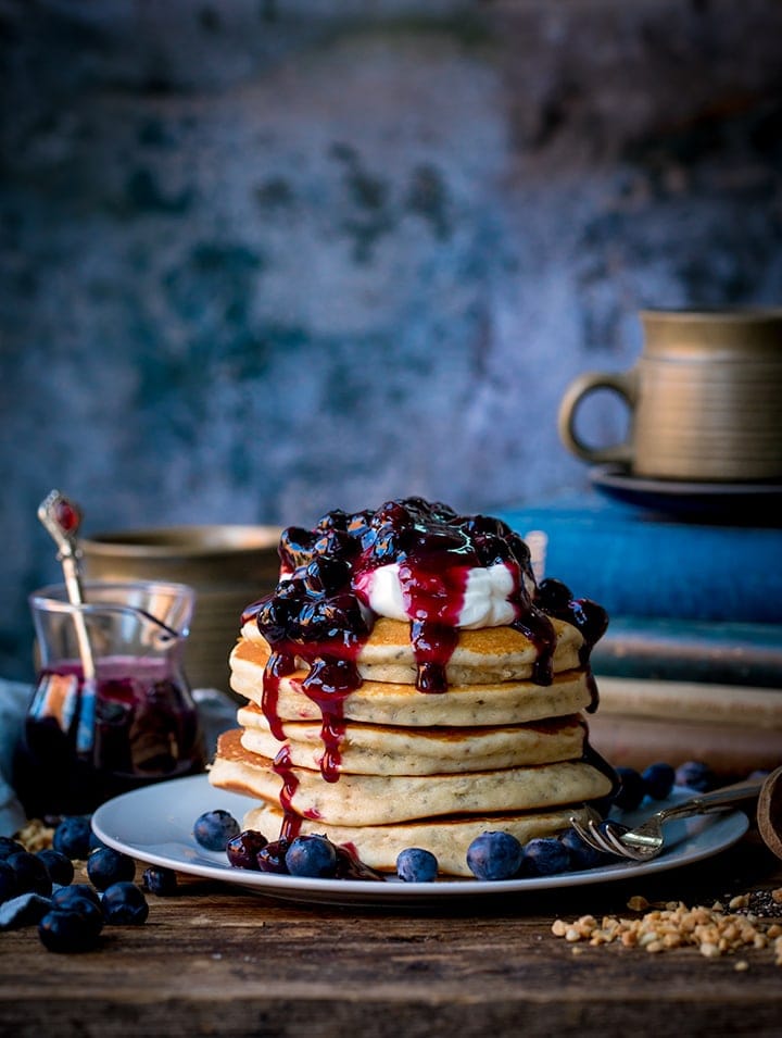 Hazelnut and Chia Pancakes with Blueberry Compote (gluten free) - Nicky ...