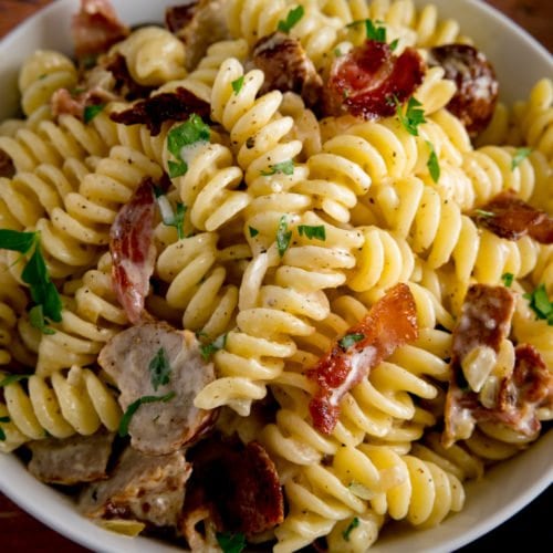 Creamy Sausage Pasta with Bacon - Nicky's Kitchen Sanctuary